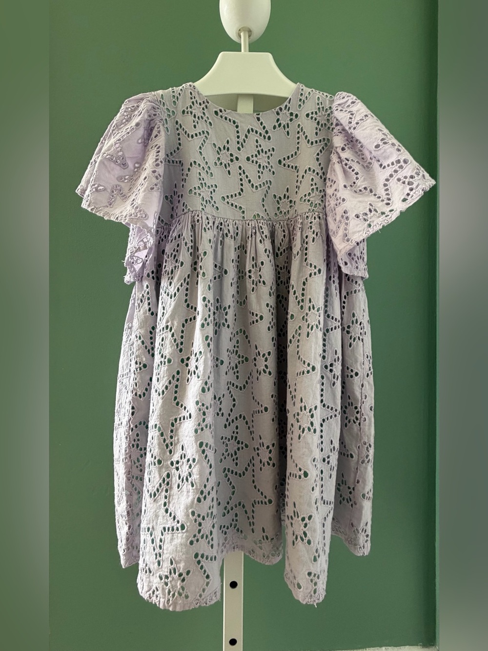 Stella McCartney Kids Mint Green & Lilac Purple Star Broderie Anglaise Dress